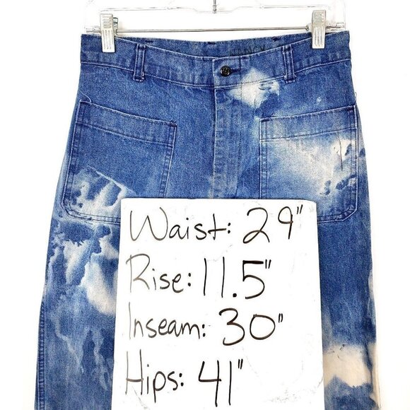 VTG Navy Men's Medium Wash Denim Bleached Bellbottom Flare Jeans Sz 29x30 - Picture 5 of 5